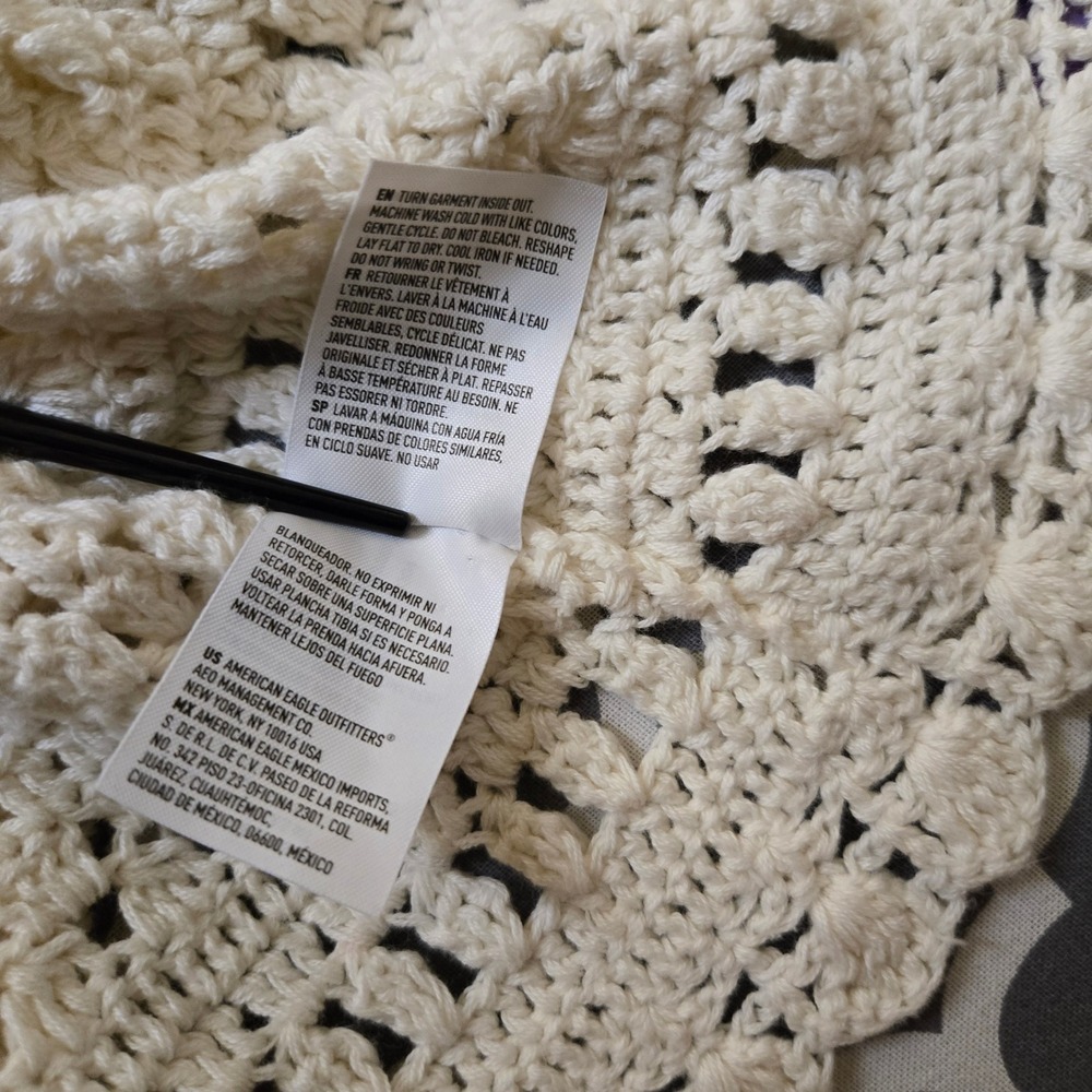 American Eagle Crochet Button Front Cami Tank Top Cream Ivory XL Tie Strap Boho - Picture 6 of 8